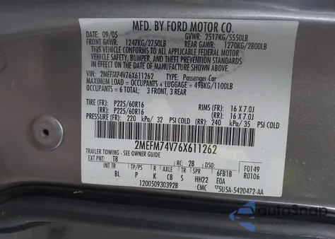 2006 Mercury Grand Marquis Gs z USA, uszkodzony, nr VIN 2MEFM74V76X611262